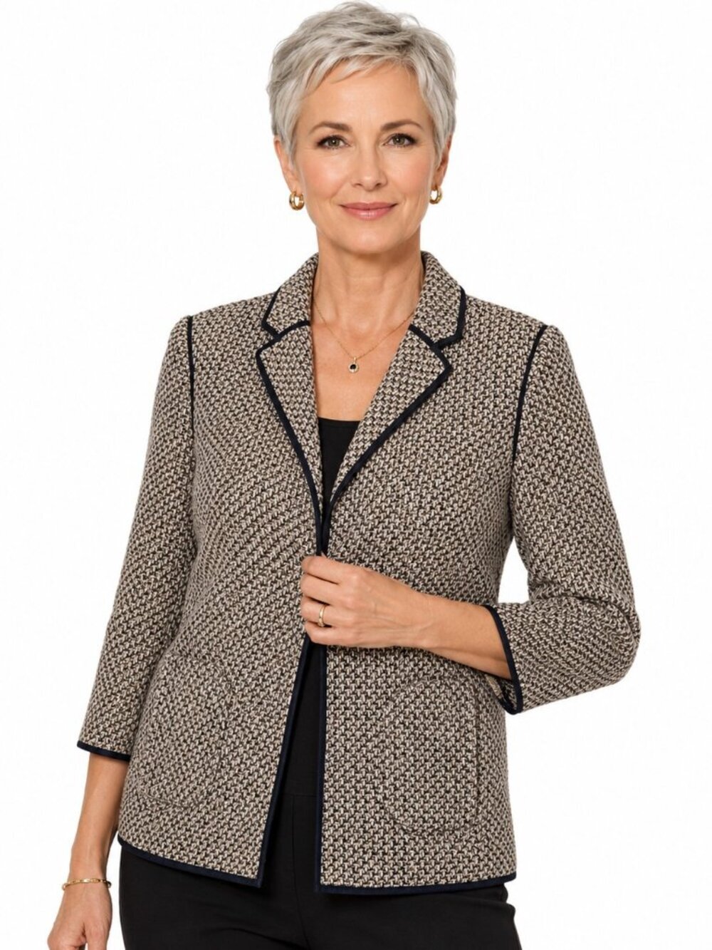 Sigrid Olsen Brown Tweed Wool Blend Plum Lined Jacket